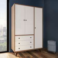 Guarda-Roupa Casal Barbacena 3 Portas 3 Gavetas Rustik Carvalho e Branco