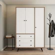 Guarda-Roupa Casal Betim 3 Portas 3 Gavetas Rustik Carvalho e Branco