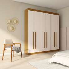 Guarda-Roupa Casal Brumado 6 Portas Imbuia e Off White