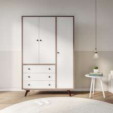 Guarda-Roupa Casal Campos 3 Portas 3 Gavetas Rustik Carvalho e Branco