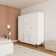 Guarda-Roupa Casal Lourenço 4 Portas 3 Gavetas Branco