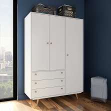 Guarda-Roupa Casal Passos 3 Portas 3 Gavetas Branco Acetinado