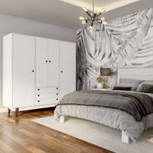 Guarda-Roupa Casal Paulista 4 Portas 3 Gavetas Branco