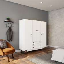 Guarda-Roupa Casal Recife 4 Portas 3 Gavetas Branco