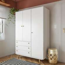Guarda-Roupa Casal Sabará 3 Portas 3 Gavetas Branco Acetinado