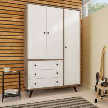 Guarda-Roupa Casal Sabará 3 Portas 3 Gavetas Rustik Carvalho e Branco