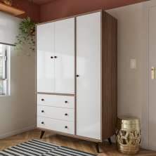 Guarda-Roupa Casal Thomé 3 Portas 3 Gavetas Rustik Carvalho e Branco