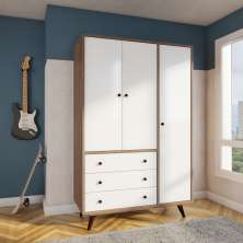 Guarda-Roupa Casal Ubá 3 Portas 3 Gavetas Rustik Carvalho e Branco