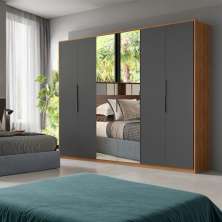 Guarda-Roupa Casal com 2 Espelhos Boreal 6 Portas 6 Gavetas Amêndola e Grafito