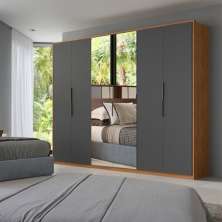 Guarda-Roupa Casal com 2 Espelhos Hippo 6 Portas 6 Gavetas Amêndola e Grafito