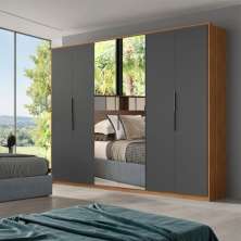 Guarda-Roupa Casal com 2 Espelhos Vitra 6 Portas 6 Gavetas Amêndola e Grafito