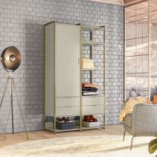 Guarda-Roupa Closet Industrial Mital 1 Porta 4 Gavetas Off White e Dourado