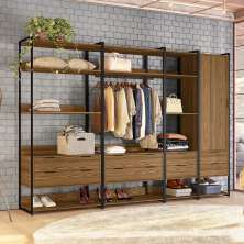 Guarda-Roupa Closet Industrial Mital 1 Porta 8 Gavetas Conhaque e Preto