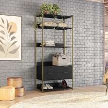 Guarda-Roupa Closet Industrial Mital 2 Gavetas Preto e Dourado 89 cm
