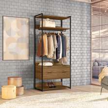 Guarda-Roupa Closet Industrial Mital com Cabideiro 2 Gavetas Conhaque e Preto