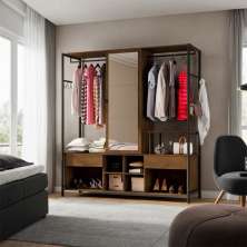 Guarda-Roupa Closet Modulado com Espelho Assis 1 Porta 2 Gavetas Preto e Demolição 174 cm