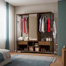 Guarda-Roupa Closet Modulado com Espelho Rachel 1 Porta 2 Gavetas Preto e Demolição 174 cm
