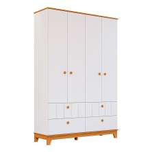 Guarda-Roupa Infantil Biscoito 4 Portas 4 Gavetas Branco e Nature