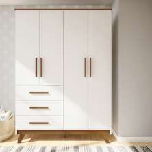 Guarda-Roupa Infantil Dhaka II 4 Portas 3 Gavetas Branco e Carvalho