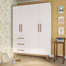Guarda-Roupa Infantil Dublim II 4 Portas 3 Gavetas Branco e Carvalho