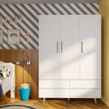 Guarda-Roupa Infantil Livia 3 Portas 4 Gavetas Branco