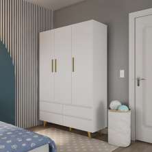 Guarda-Roupa Infantil Luís 3 Portas 4 Gavetas Branco
