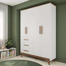 Guarda-Roupa Infantil Luanda II 4 Portas 3 Gavetas Branco e Carvalho