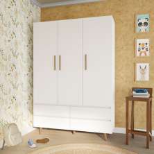 Guarda-Roupa Infantil Luigi 3 Portas 4 Gavetas Branco