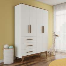 Guarda-Roupa Infantil Madrid II 4 Portas 3 Gavetas Branco e Carvalho