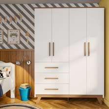 Guarda-Roupa Infantil Pequim II 4 Portas 3 Gavetas Branco e Carvalho