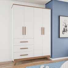 Guarda-Roupa Infantil Viena II 4 Portas 3 Gavetas Branco e Carvalho