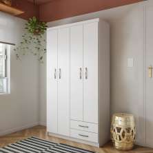Guarda-Roupa Solteiro Bagdá 4 Portas 2 Gavetas Branco