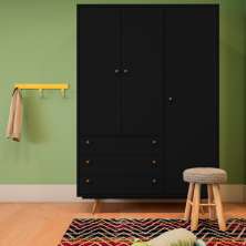 Guarda-Roupa Solteiro Nouve 3 Portas 3 Gavetas Preto
