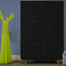 Guarda-Roupa Solteiro Stanza 3 Portas 3 Gavetas Preto