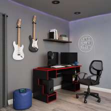 Mesa Gamer com LED Boss Preta e Vermelha