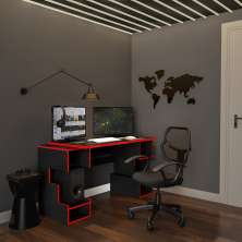 Mesa Gamer com LED Link Preta e Vermelha