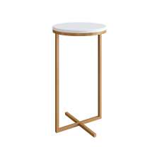 Mesa Lateral Redonda Volpi Branca e Dourada 56x30 cm