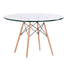 Mesa de Cozinha Redonda com Tampo de Vidro Well Incolor e Natural 90 cm