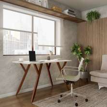 Mesa de Escritório Mooca Off White e Amêndoa