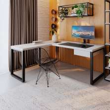 Mesa de Escritório em L Miguel 1 GV Branca e Preta 190x150 cm