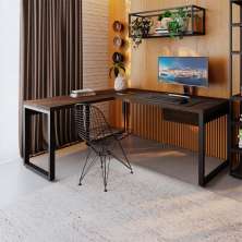Mesa de Escritório em L Miguel 1 GV Marrom Escuro e Preta 190x150 cm