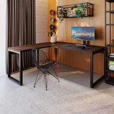 Mesa de Escritório em L Miguel Marrom Escuro e Preta 190x150 cm