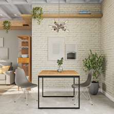 Mesa de Jantar Quadrada Industrial Dallas Carvalho e Preta 90 cm