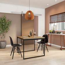 Mesa de Jantar Quadrada Industrial Memphis Carvalho e Preta 90 cm