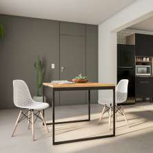 Mesa de Jantar Quadrada Industrial Portland Carvalho e Preta 90 cm