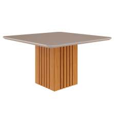Mesa de Jantar Quadrada com Tampo de Vidro Ana Off White e Nature 130 cm