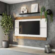 Painel Para TV 60 Polegadas Baltimore Off White com Freijó Touch