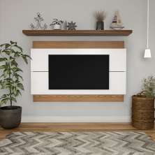 Painel Para TV 60 Polegadas Charlotte Off White com Freijó Touch