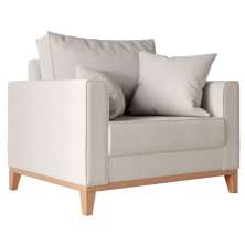 Poltrona Bahamas Pés e Base em Madeira Linho Cotton Cru