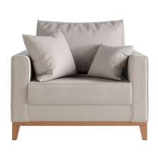 Poltrona Beny Pés e Base em Madeira Linho Cotton Cru